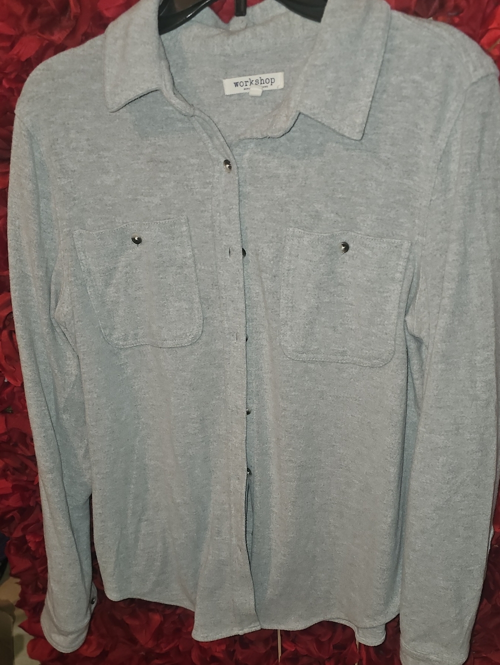 Workshop Republic Clothing Heather Gray Casual Button-Down Shacket Shirt Medium